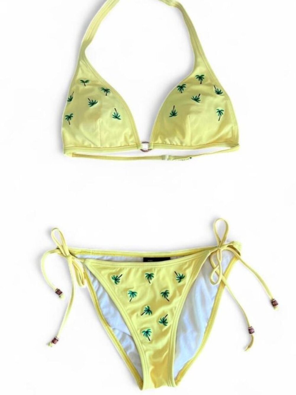 Y2K No Boundaries yellow embroidered palm tree bikini junior M/L